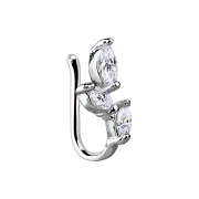 Faux piercing nasal clip argent vigne avec cristal