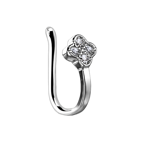 Faux piercing nasal clip argenté fleur avec cristal