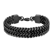 Bracciale nero opaco a doppia fila di grano