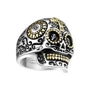 Ring silber Schädel mit goldenem Kreuz