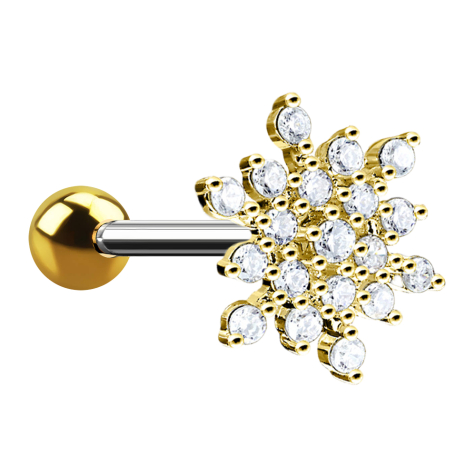 Micro Barbell plaqué or 14k flocon de neige avec cristaux