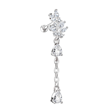 Micro Barbell silber mit Anhänger Kristall