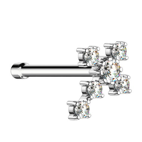 Nose stud straight silver cross with crystal silver