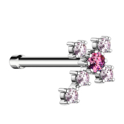 Clou nasal droit argent croix avec cristal rose