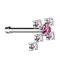 Nose stud straight silver cross with crystal pink