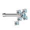 Clou nasal droit argent croix avec cristal aqua