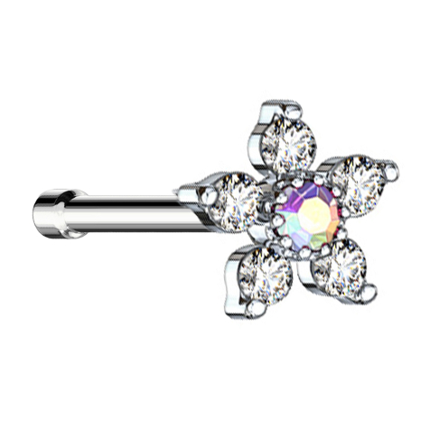 Nasenstecker gerade silber Blume mit Kristall multicolor und silber