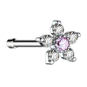 Nasenstecker gerade silber Blume mit Kristall pink und...