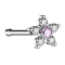 Nose stud straight silver flower with crystal pink and silver