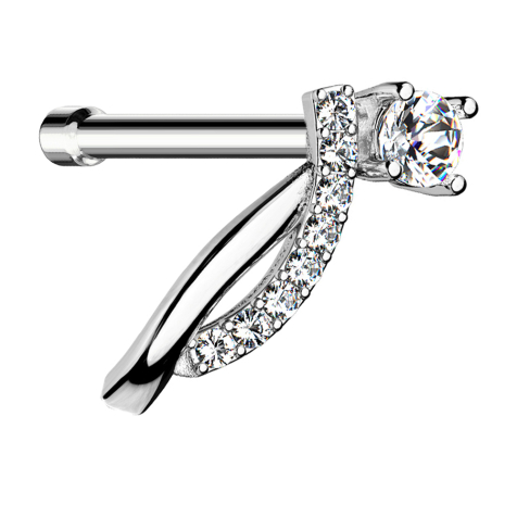 Nasenstecker gerade silber doppelbogen gebogen mit Kristall