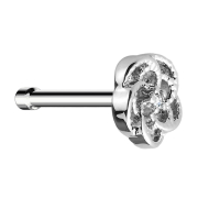 Clou nasal droit argenté fleur avec cristal au centre