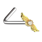 Clou de nez coudé doré 14k ailes dange avec...