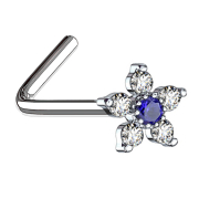 Nasenstecker gewinkelt silber Blume mit Kristall blau und...