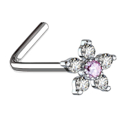 Nasenstecker gewinkelt silber Blume mit Kristall pink und...