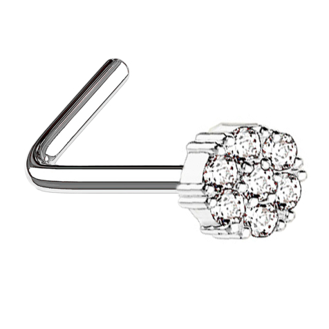 Perno nasale angolato con fiore dargento e cristallo