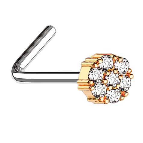 Perno nasale angolato fiore doro rosa con cristallo