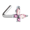 Clou de nez angulaire argenté papillon avec cristaux roses