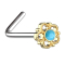 Angled gold-plated nose stud flower with turquoise stone
