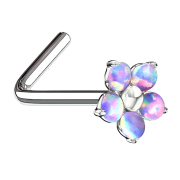 Clou nasal coudé argent opale fleur violette