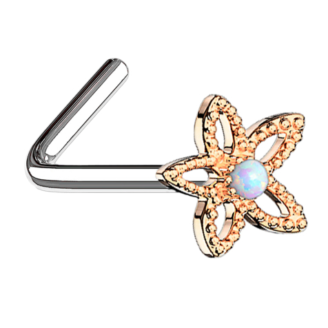 Nasenstecker gewinkelt rosegold filigrane Opal Blume weiss