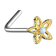 Perno nasale angolato placcato oro 14k in filigrana fiore...