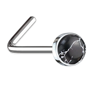 Clous de nez coudés argent avec pierre dagate noire