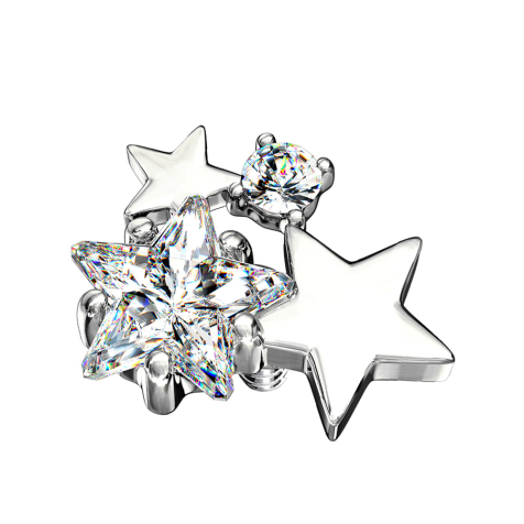 Dermal Anchor argent double cristal étoile argent