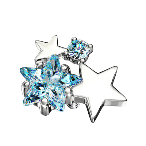 Dermal Anchor argenté double cristal étoile aqua