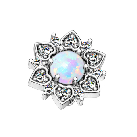 Dermal Anchor argent fleur de cœur avec opale blanche