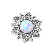 Dermal Anchor silber Herzblume mit Opal weiss