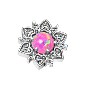 Dermal Anchor fiore a cuore in argento con rosa opalino