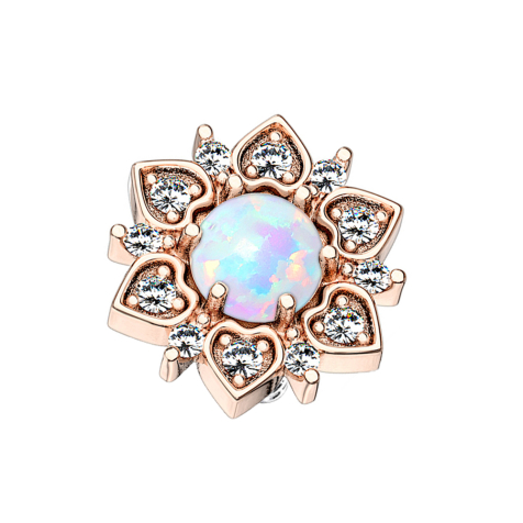 Dermal Anchor rosegold Herzblume mit Opal weiss