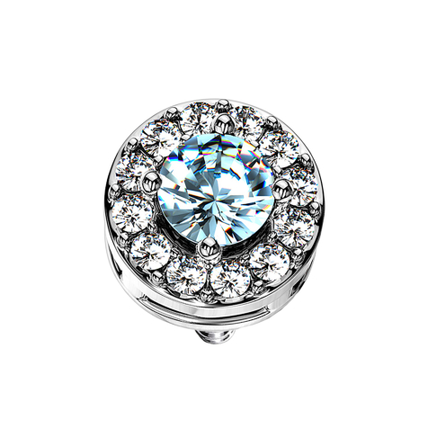 Dermal Anchor silver crystal circle with large aqua crystal