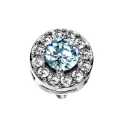 Dermal Anchor silver crystal circle with large aqua crystal