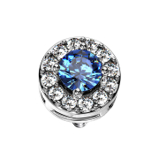 Dermal Anchor silver crystal circle with large blue crystal