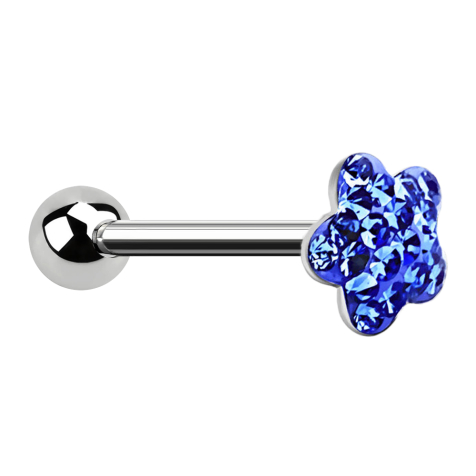 Barbell argent avec boule et disque fleur bleu foncé époxy de protection