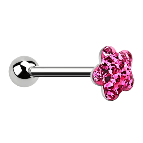 Barbell silver with ball and disk flower pink epoxy protective layer