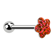 Barbell silber mit Kugel und Scheibe Blume rot Epoxy...