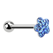 Barbell argent avec boule et disque fleur bleu clair...