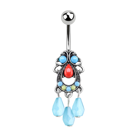 Banana silver tribal filigree with pendant three beads