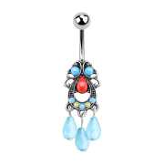 Banana silver tribal filigree with pendant three beads