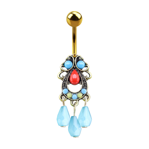 Banana gold-plated tribal filigree with three pearl pendant