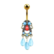 Banana gold-plated tribal filigree with three pearl pendant