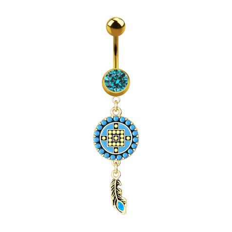 Gold-plated banana with round Aztec tribal pendant