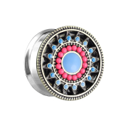 Flared Plug Aztec Tribal avec perles et pierre turquoise