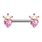 Barbell rosegold Kristallherz pink mit Krone