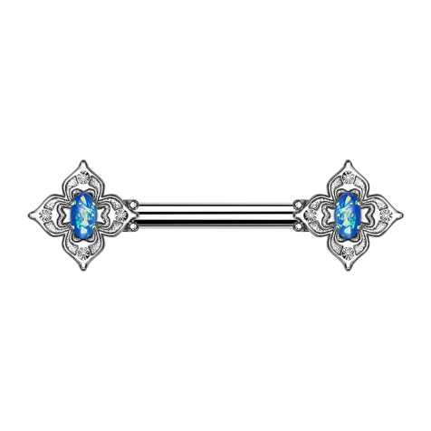 Barbell silber Blumenquadrat filigran mit Opal blau