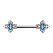 Barbell silber Blumenquadrat filigran mit Opal blau