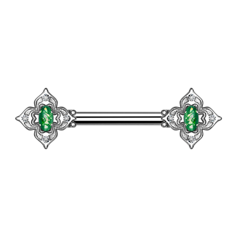 Barbell in argento filigrana quadrata a fiore con opale verde