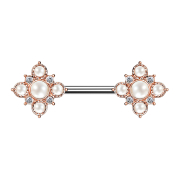 Barbell oro rosa vintage fiore con perle